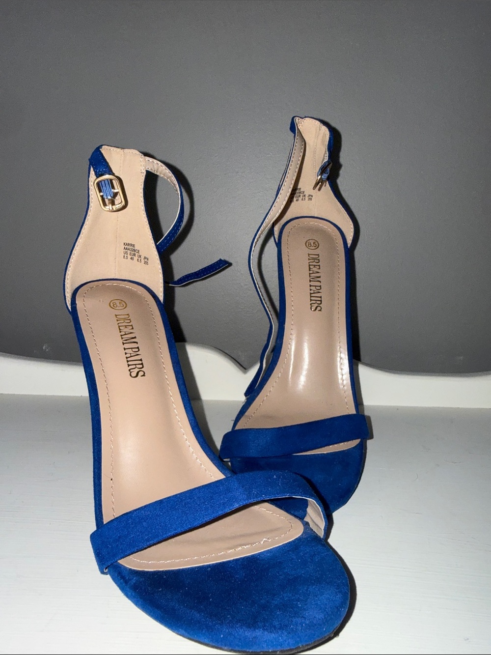 Dream Pairs Blue Suede Open-Toe Ankle Strap Heels